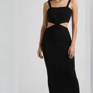 Express Black Knit Sleeveless Midi Dress with Cut-Out Detail